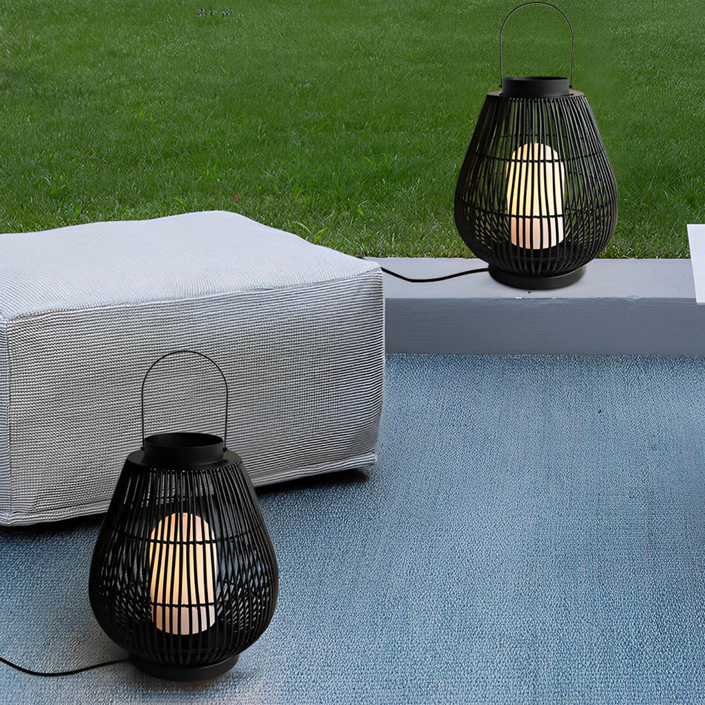 Portable Black Contemporary Iron Woven E27 Pillar Accent Exterior Lantern, Outdoor Wall Light, detail 3
