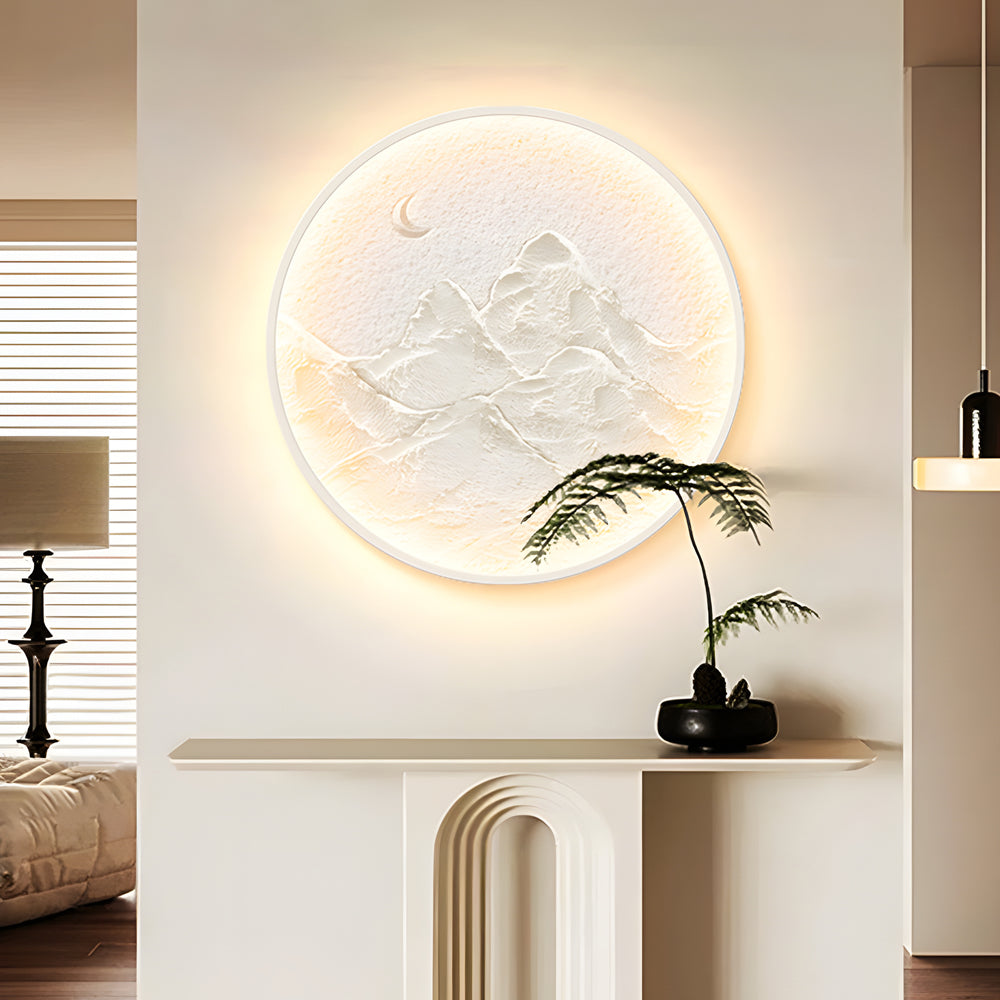 Nordic Moon Wall Light - Circular Mountain Moon Decorative Painting Lamp, Plug-In Wall Sconce, detail 2