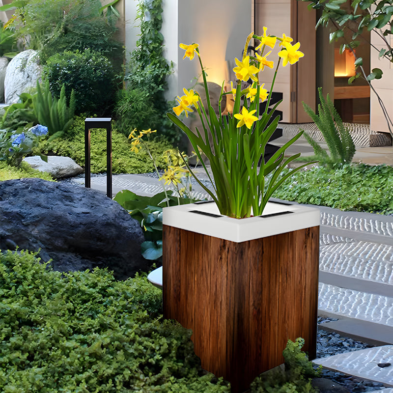 Iron Square Waterproof Illuminated Planters Flower Pot LED RGB Solar Lights, Outdoor Wall Light, detail 4