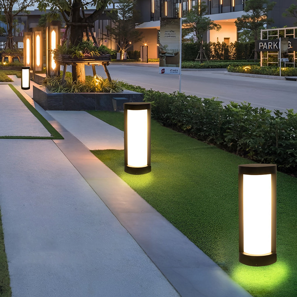 Circular Waterproof LED Solar Black Contemporary Exterior Pathway Lights Post Lights - 15.7" Aluminum, Outdoor Wall Light, detail 3