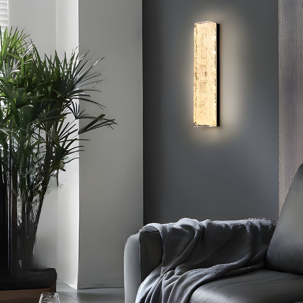 Contemporary Brass 1-Light LED Wall Fixtures Rectangle Wall Light in Ice Resin, Hardwired Wall Sconce, detail 3