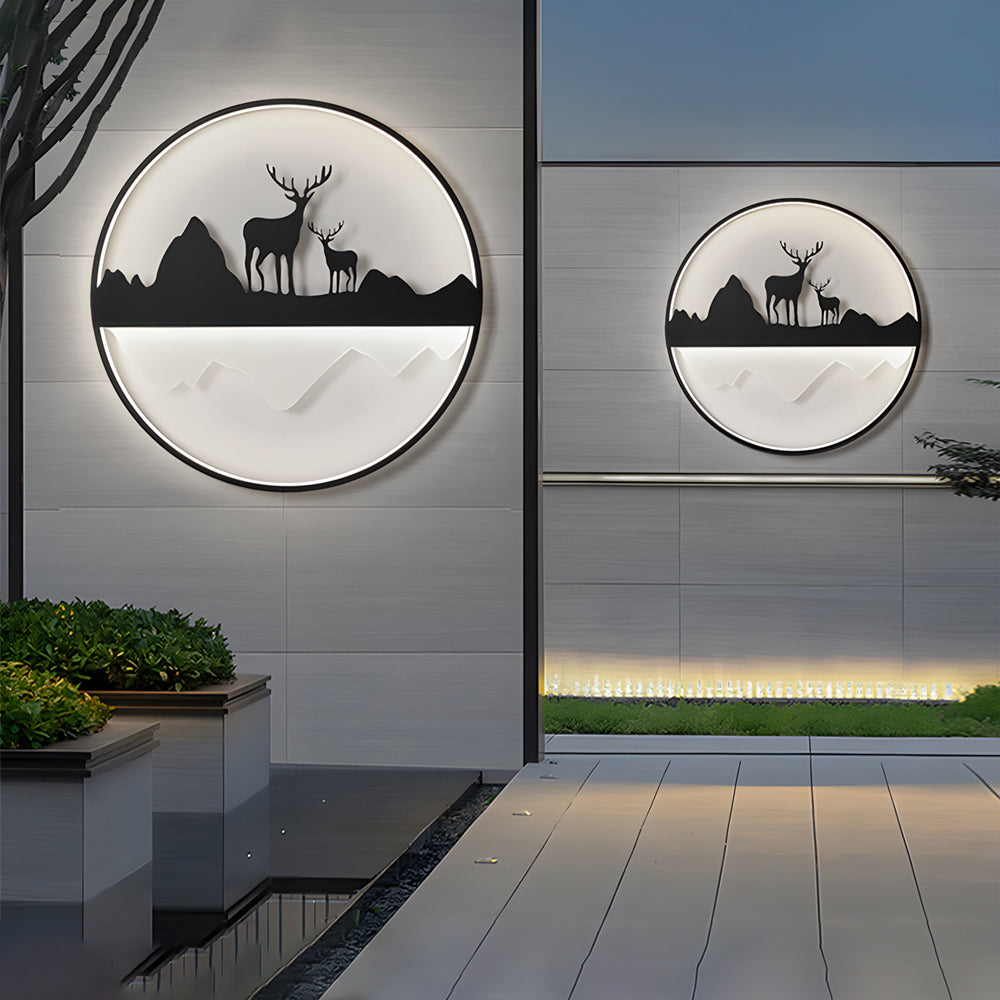 Circular Mountain Scenery Silhouette Dimmable with Remote Exterior Wall Fixtures, Outdoor Wall Light, detail 5