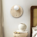 Circular Long Yellow Travertine LED Wabi-sabi Japanese Style Wall Fixtures Fixture, Hardwired Wall Sconce, Dia 11.8in
