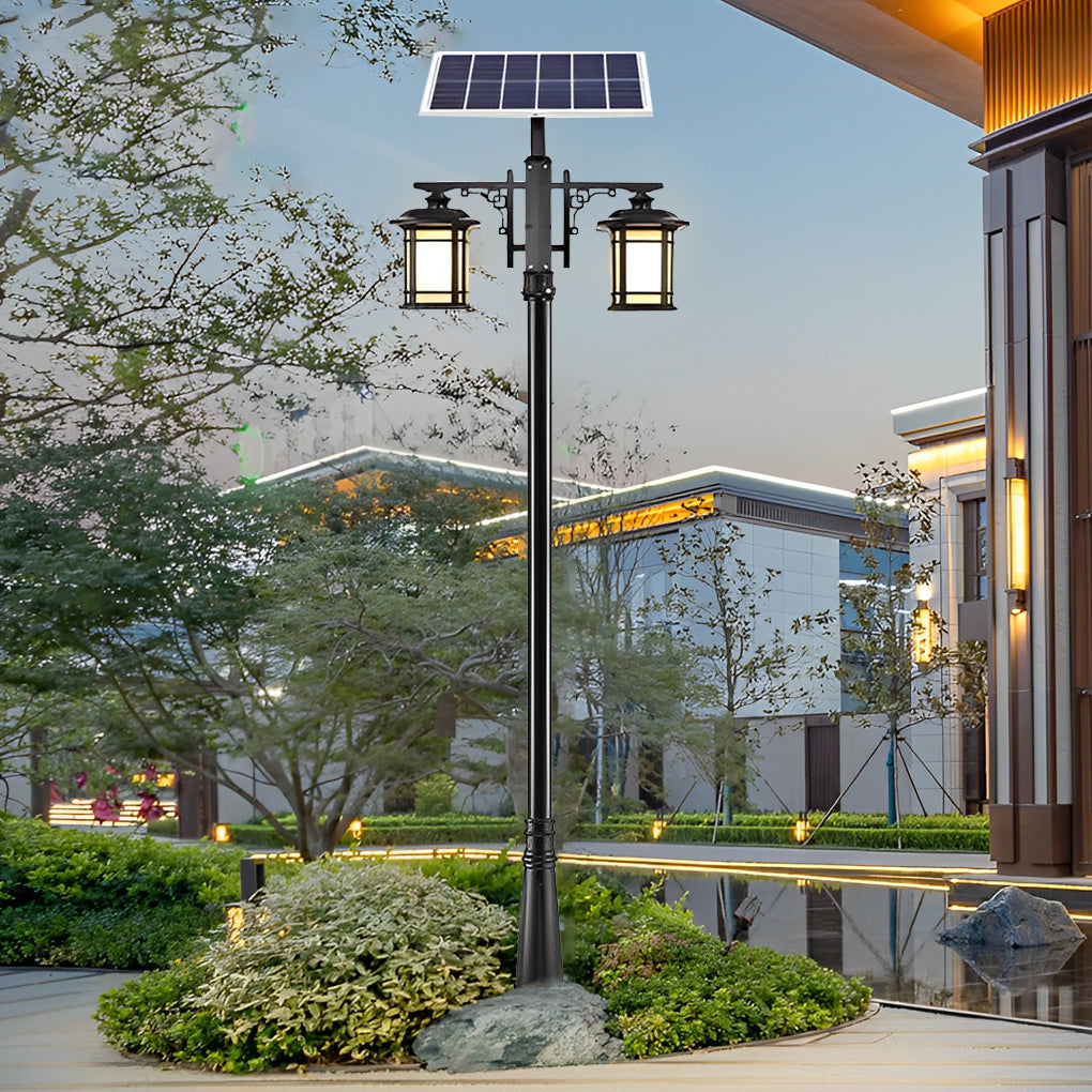 Vintage Waterproof 3 Step Dimming LED Solar Exterior Pole Lights with Remote, Outdoor Wall Light, Die-cast Aluminum, W 31in x H 102in