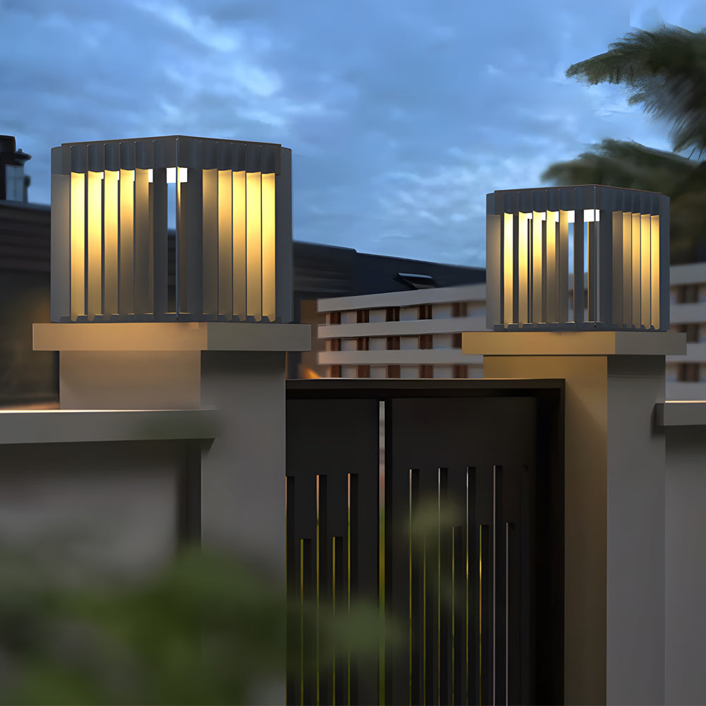 Black Square Pier-Mount Exterior Post Light Garden Wired Solar Pillar Light, Outdoor Wall Light, detail 4