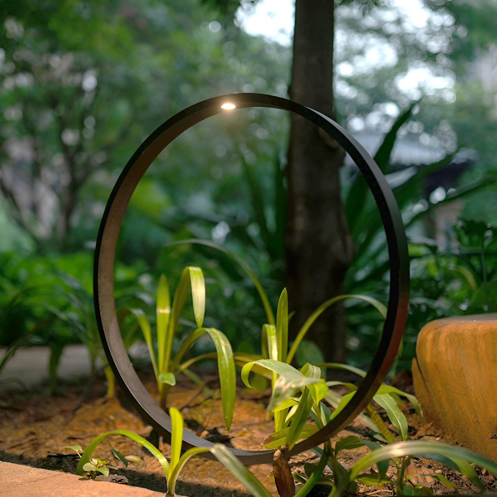 Clean-Lined Circle Design Waterproof LED Black Contemporary Pathway Lights, Outdoor Wall Light, Aluminum, Dia 24in