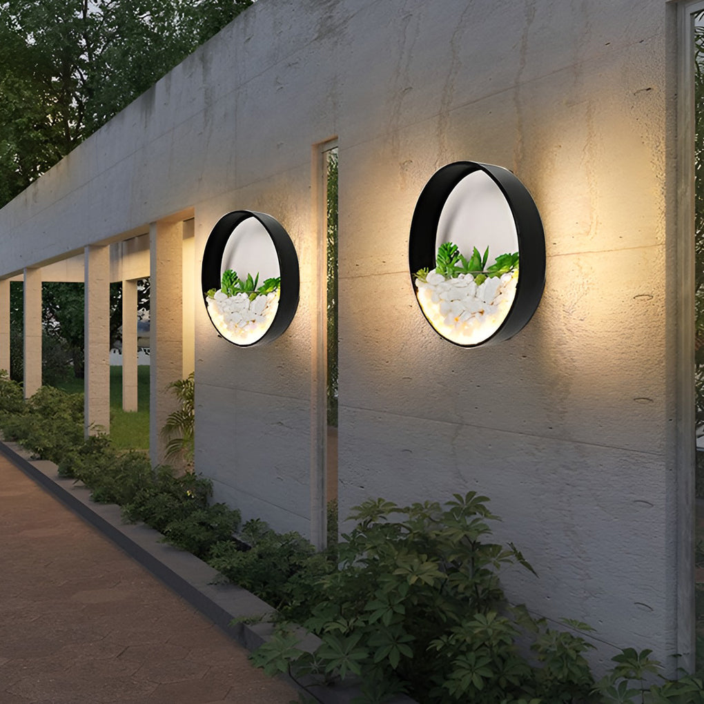 Circular Small Artificial Plants Stones 18w LED Contemporary Exterior Wall Light, Outdoor Wall Light, detail 4
