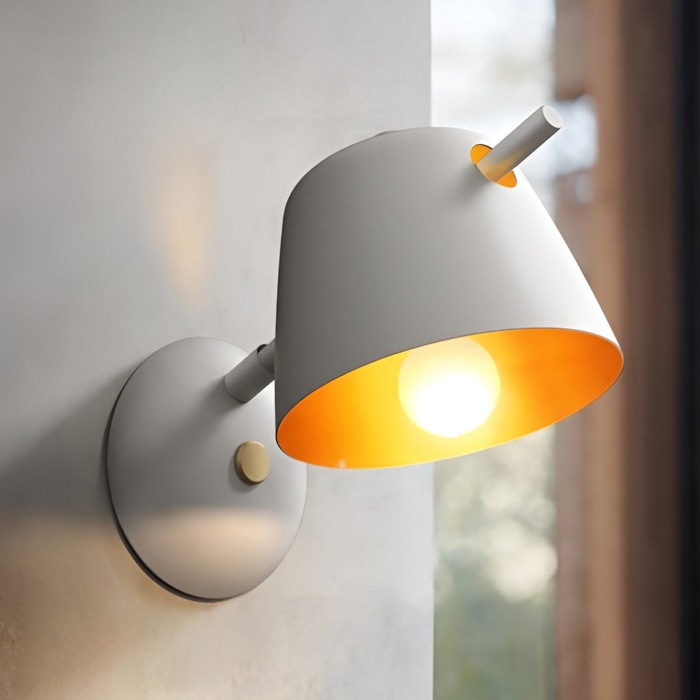 Hat-style Matte Metal Nordic Mounted Contemporary Wall Light, Bedroom Wall Sconce, Iron, Dia 6in