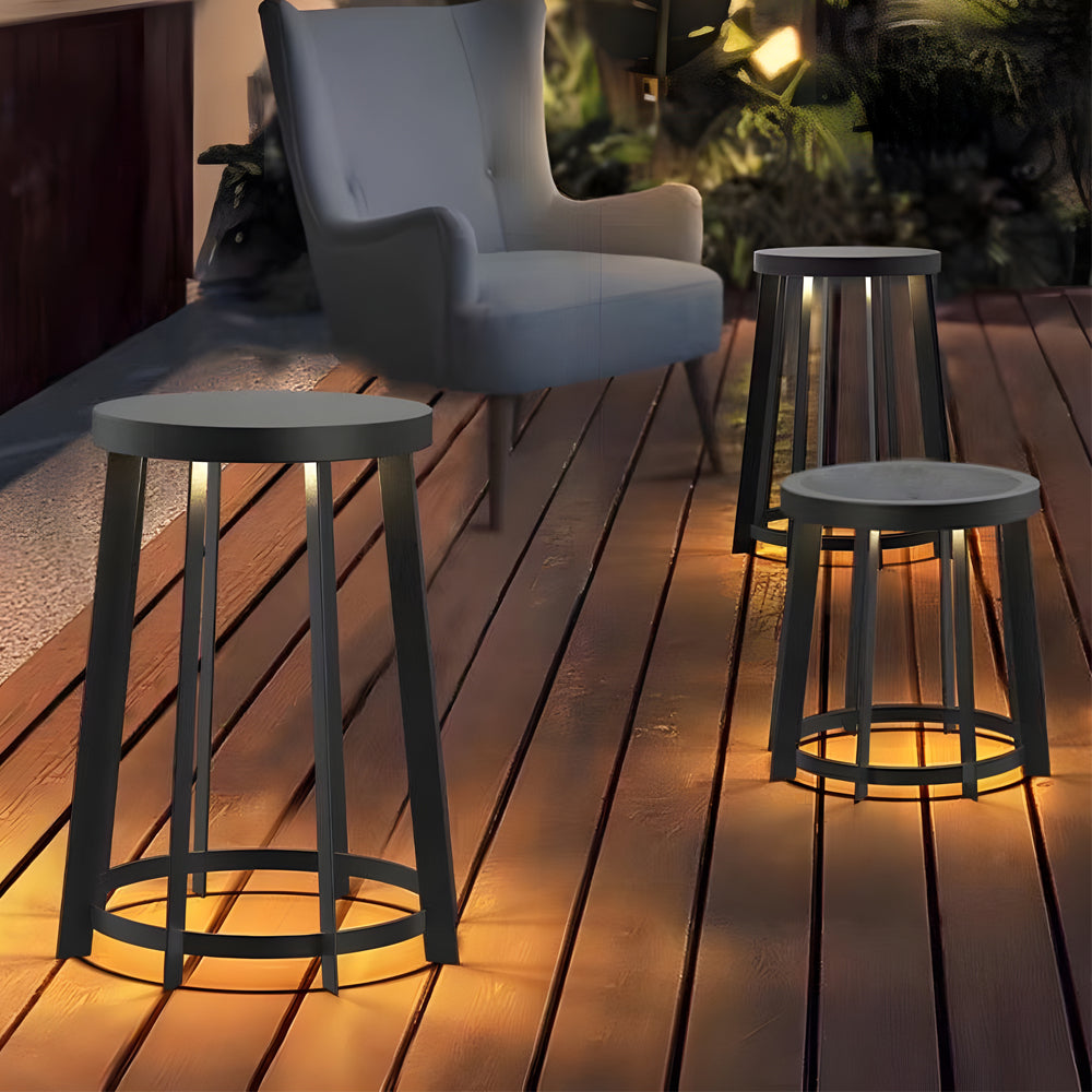 Circular Stool Multifunctional Waterproof LED Black Contemporary Solar Lights, Outdoor Wall Light, Stainless Steel, 13"
