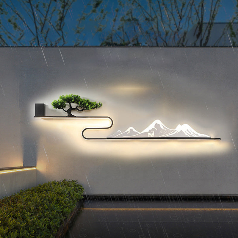 Mountain Scenery Waterproof LED Contemporary Exterior Wall Fixtures with External Battery, Outdoor Wall Light, detail 2