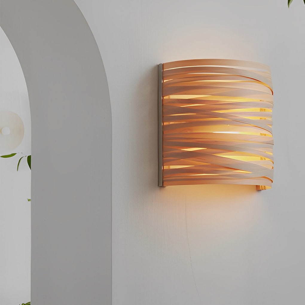 Semi-cylindrical Handmade Wood Decorative Contemporary Wall Light Atmosphere Light, Bedroom Wall Sconce, detail 4
