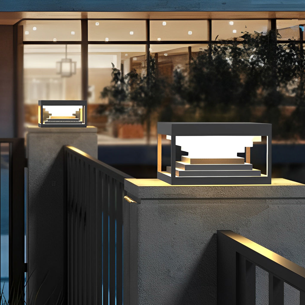 Square Steps Creative Waterproof LED Black Contemporary Solar Post Caps Lights, Outdoor Wall Light, detail 3