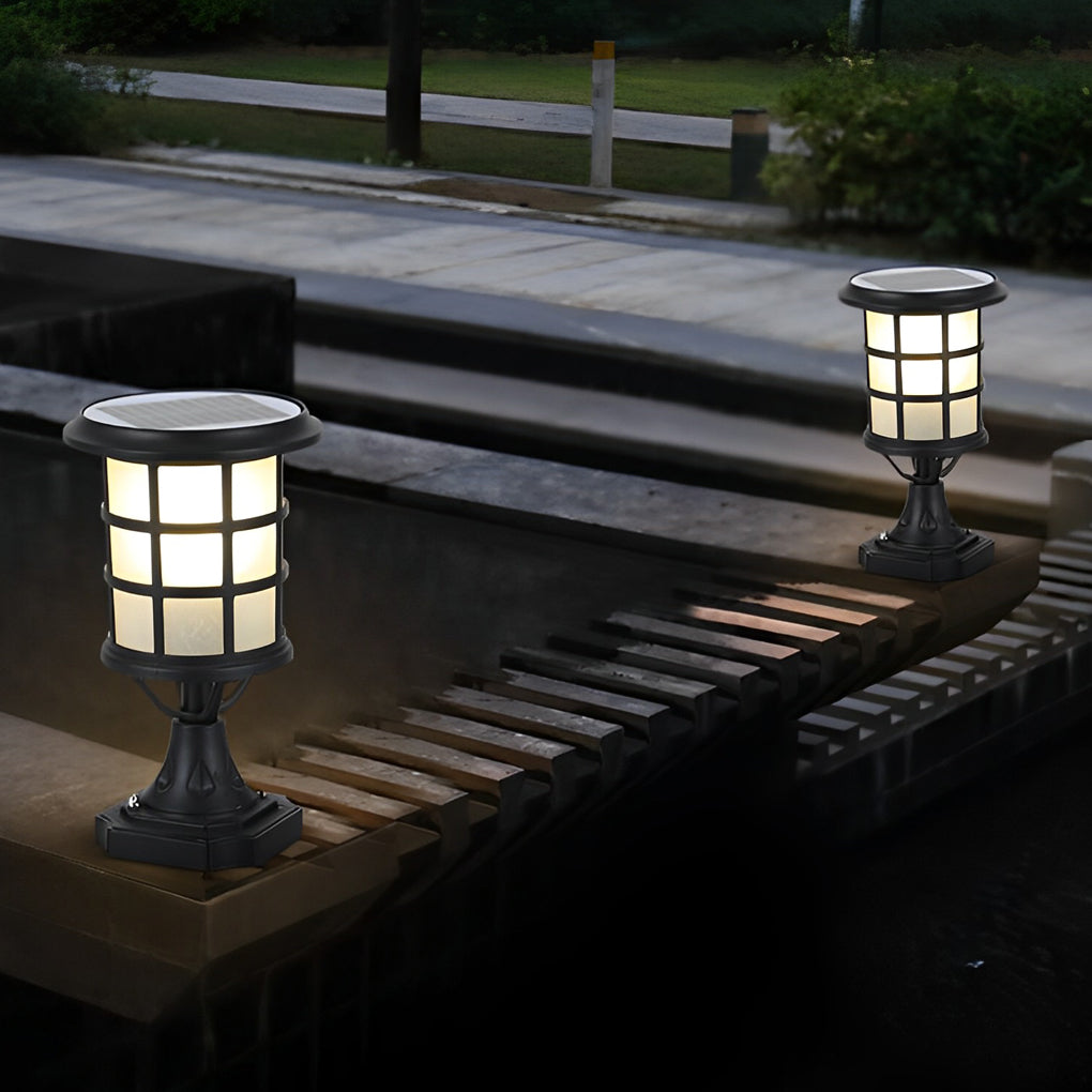 Circular Cage Waterproof LED Black Contemporary Solar Fence Post Lights with Remote, Outdoor Wall Light, detail 4