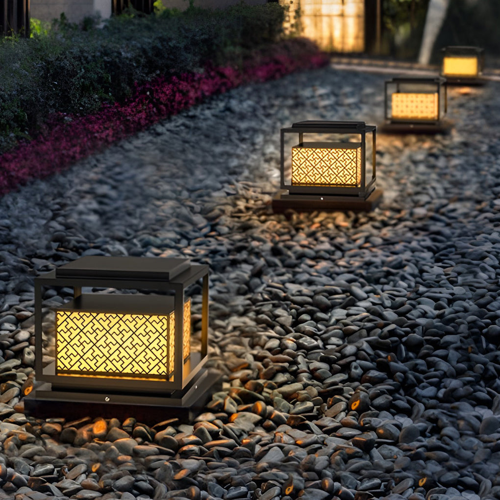 Square Waterproof Contemporary Solar Exterior Fence Post Lights Pillar Light, Outdoor Wall Light, Stainless Steel, 9"