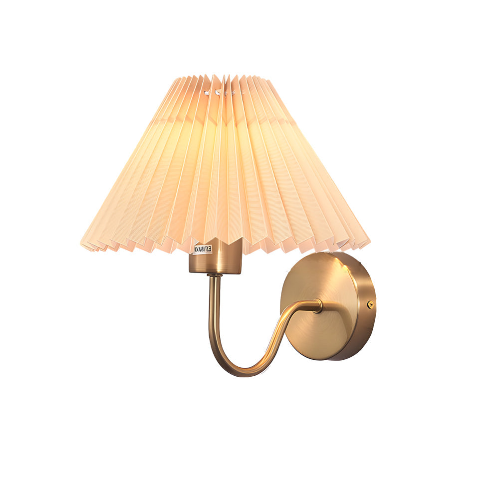 Vintage 1-Light Dimmable Metallic Arm Sconce with Pleated Fabric Shade, Hardwired Wall Sconce, detail 14