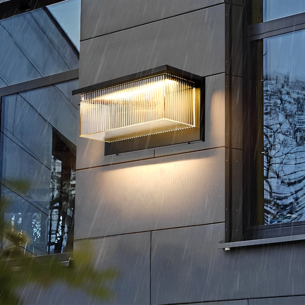 Box Striped Acrylic Shade Waterproof Black Contemporary Solar Wall Fixtures, Hardwired Wall Sconce, detail 4