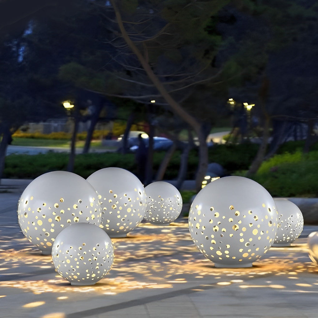 Waterproof Circular Metal Hollow White Contemporary Exterior Lanterns Lawn Lamp, Outdoor Wall Light, detail 3