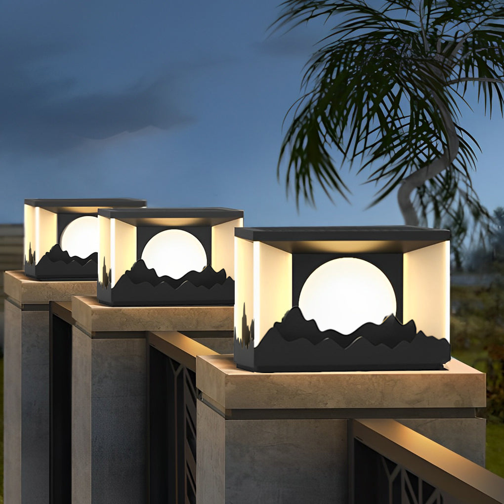 Mountain Scenery Design Waterproof LED Contemporary Solar Fence Post Lights, Outdoor Wall Light, detail 4