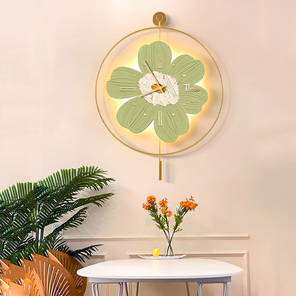 Circular Metal Battery Operated LED Flower Wall Clock, Plug-In Wall Sconce, detail 4