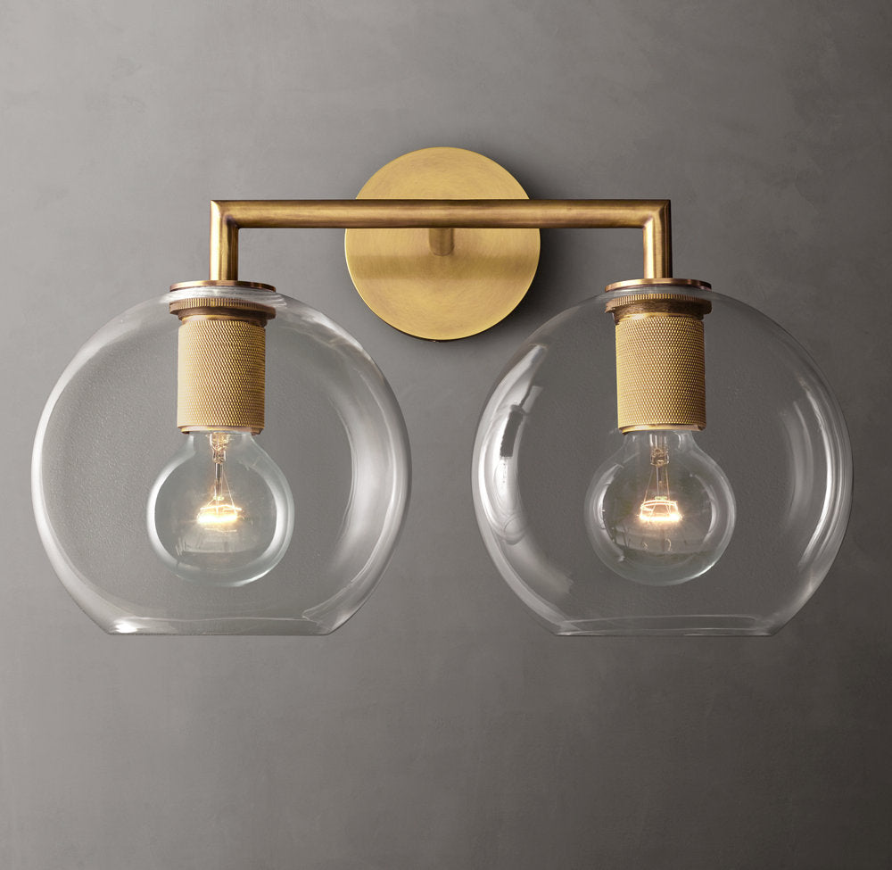 Utilitaire Globe Shade Double Wall Light, Bathroom Wall Sconce, detail 6