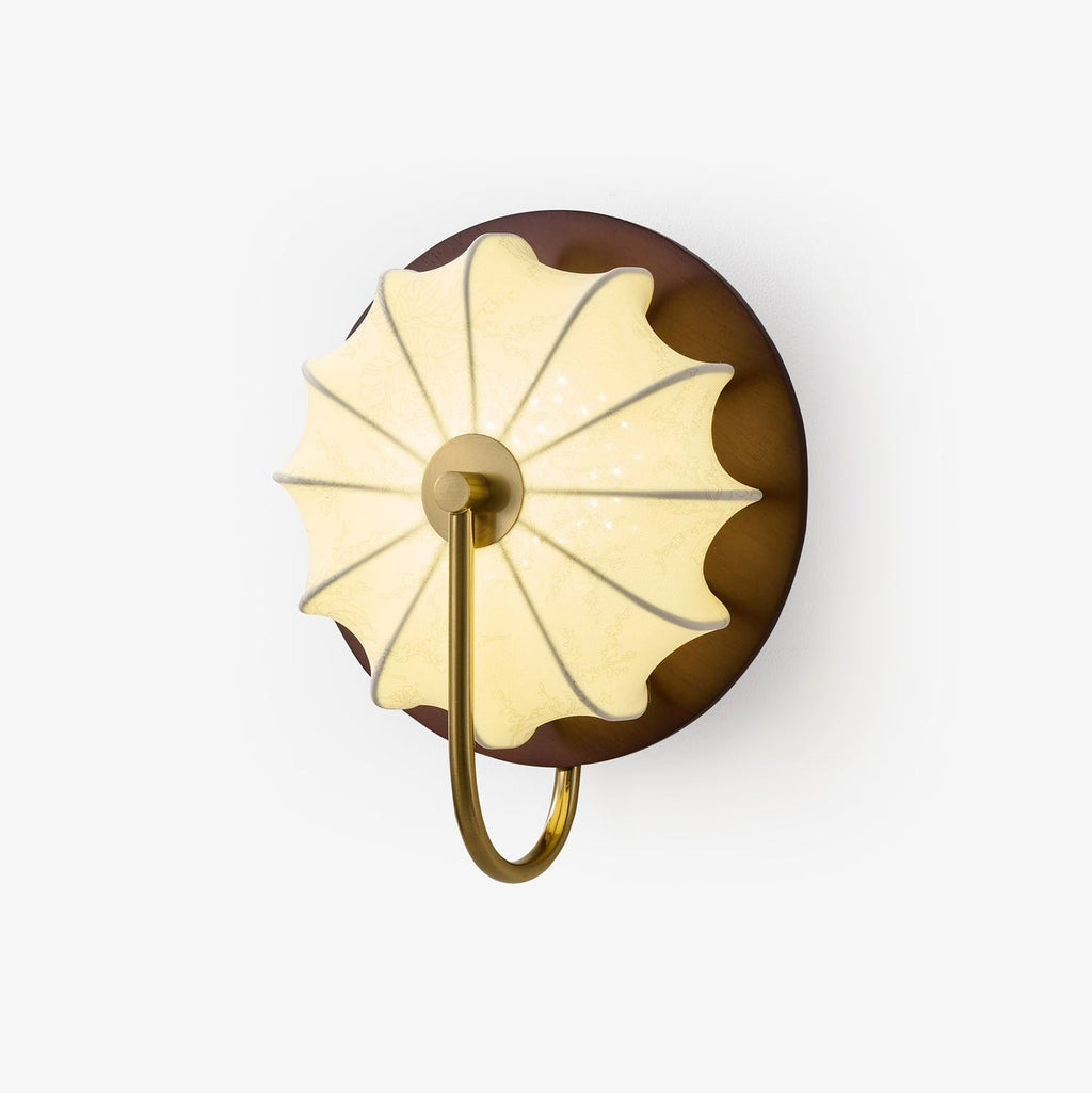 Elowen Fabric Wall Light, Hardwired Wall Sconce, Wood, Dia 23cm x H 33cm