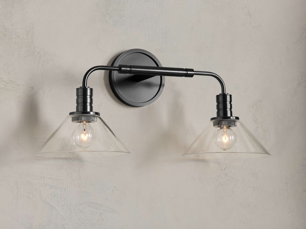 Theron Double Wall Light in Bronze, Hardwired Wall Sconce, Dimensions 20"