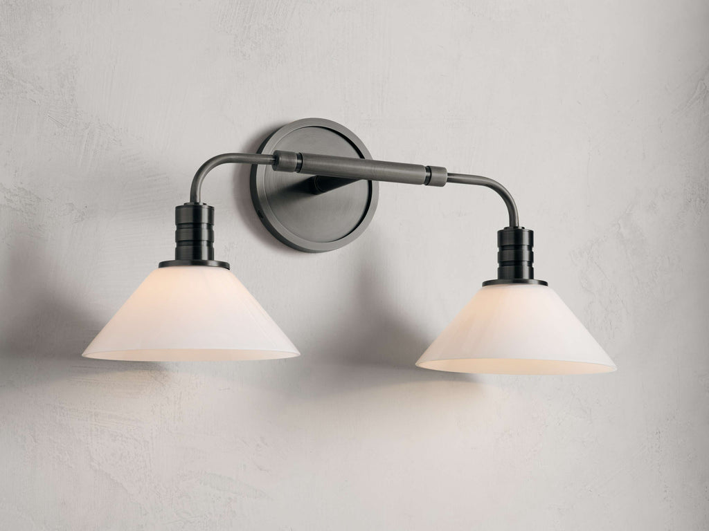 Theron Double Wall Light in Bronze, Hardwired Wall Sconce, detail 2