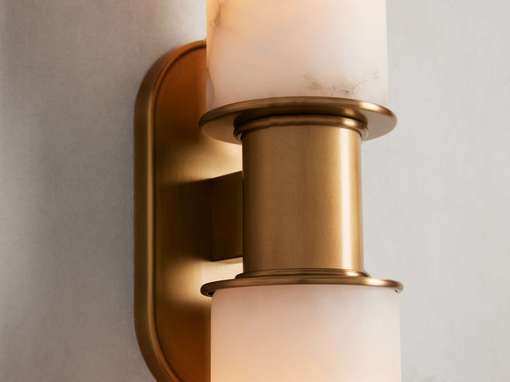 Harlin Double Wall Light in Alabaster, Hardwired Wall Sconce, detail 5