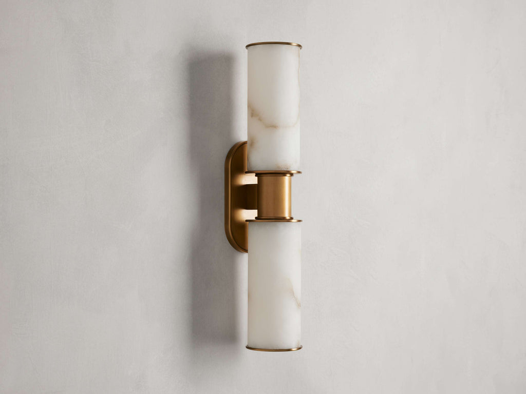 Harlin Double Wall Light in Alabaster, Hardwired Wall Sconce, detail 4