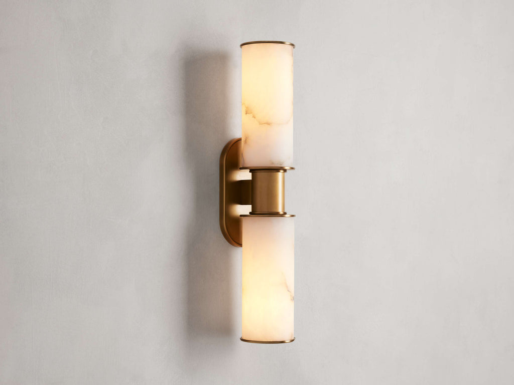 Harlin Double Wall Light in Alabaster, Hardwired Wall Sconce, 4.25" w x 8.75" h