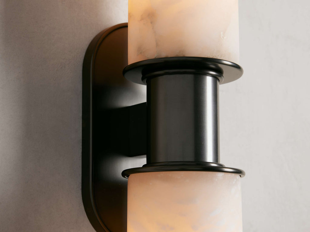 Harlin Double Wall Light in Alabaster, Hardwired Wall Sconce, detail 7