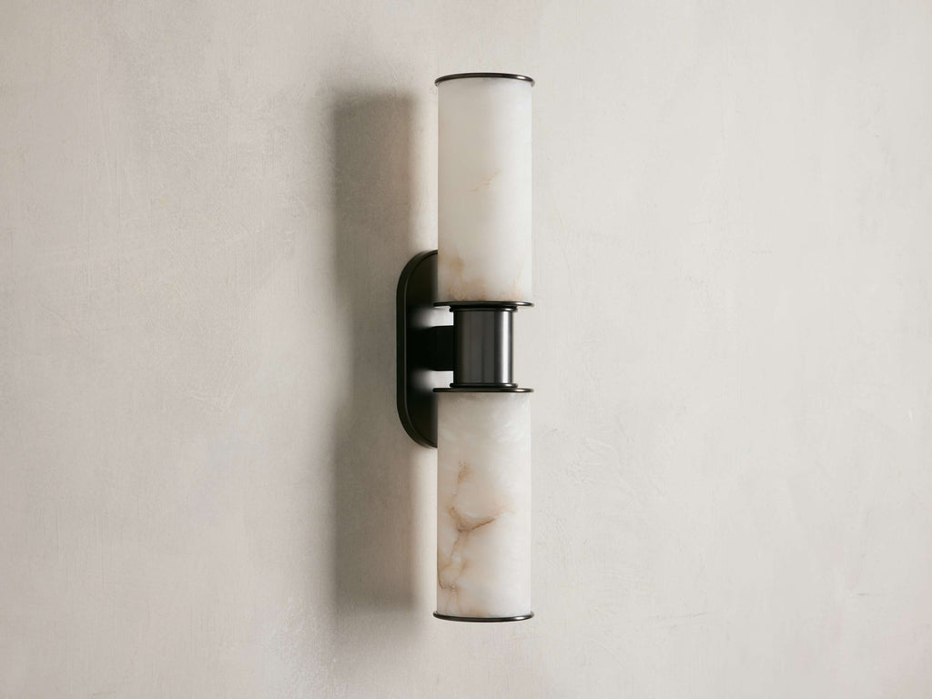 Harlin Double Wall Light in Alabaster, Hardwired Wall Sconce, detail 6