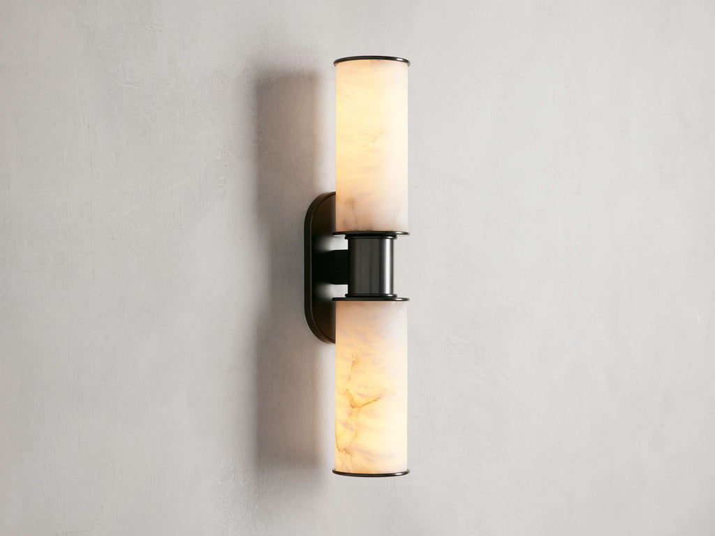 Harlin Double Wall Light in Alabaster, Hardwired Wall Sconce, detail 2