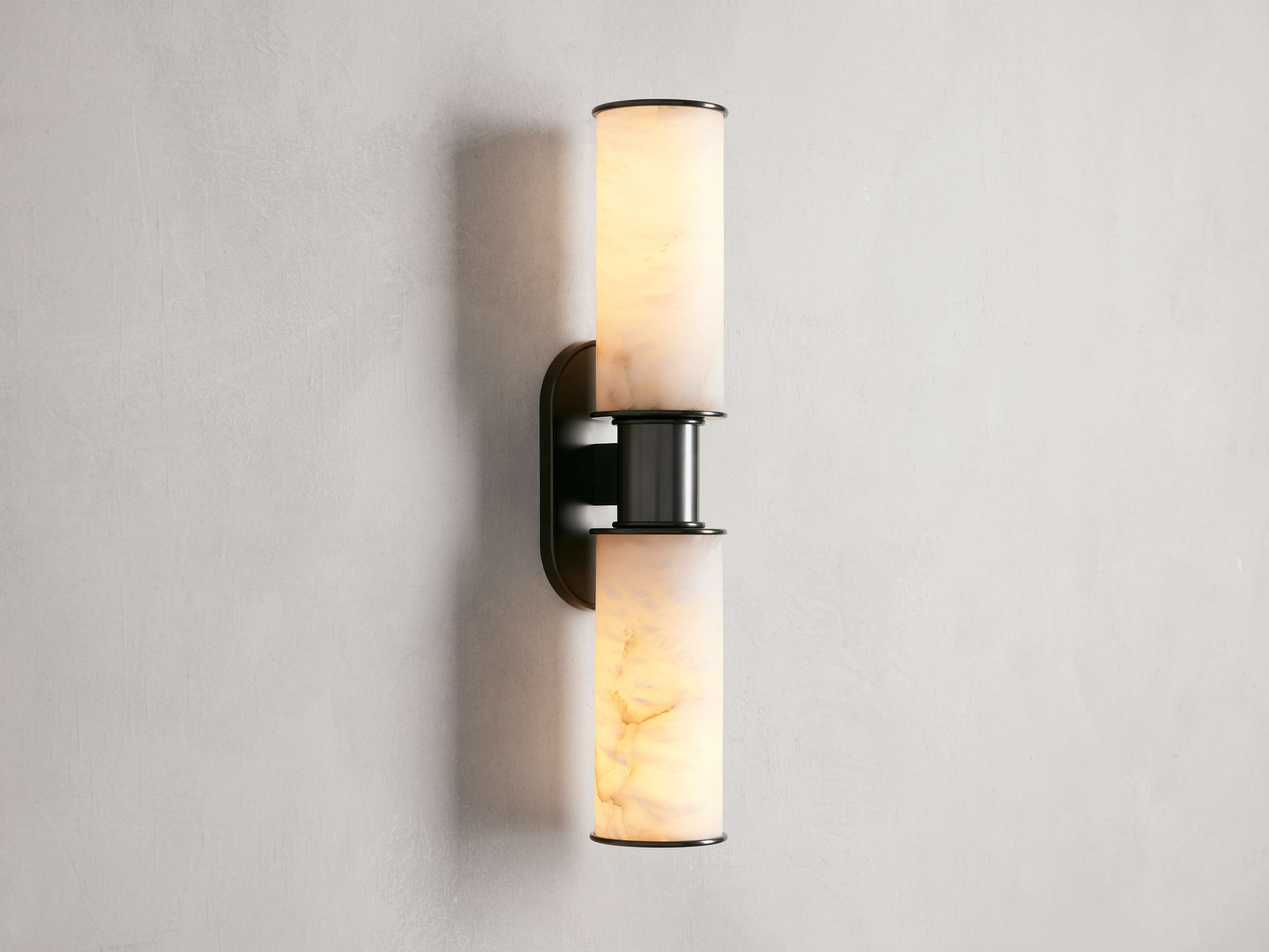 Harlin Double Wall Light in Alabaster, Hardwired Wall Sconce, detail 2