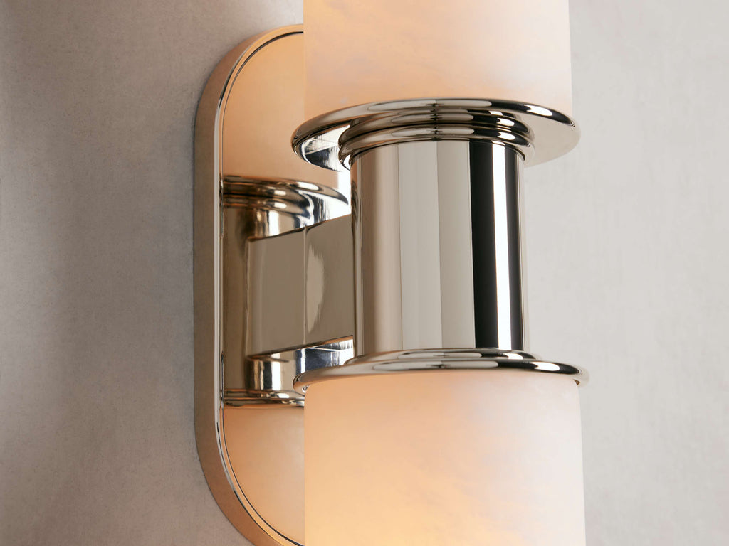 Harlin Double Wall Light in Alabaster, Hardwired Wall Sconce, detail 9