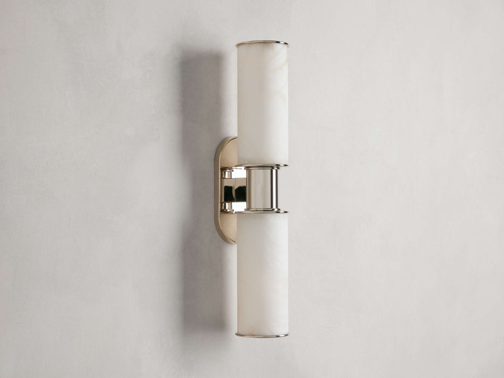 Harlin Double Wall Light in Alabaster, Hardwired Wall Sconce, detail 8