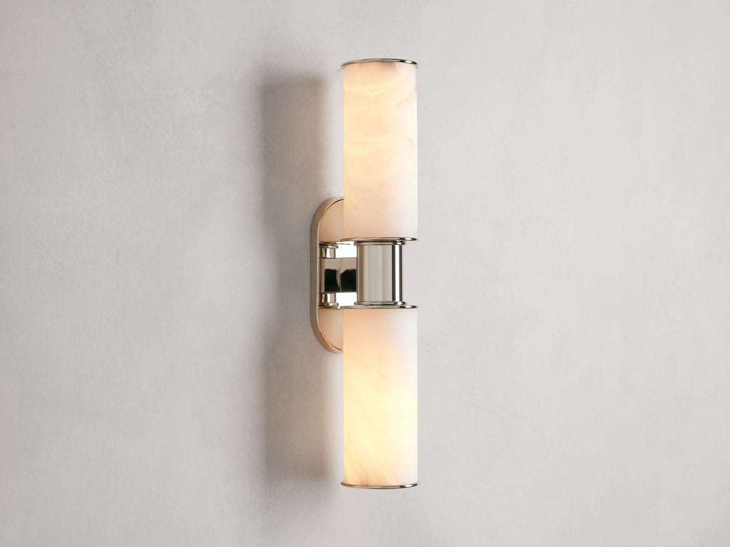 Harlin Double Wall Light in Alabaster, Hardwired Wall Sconce, detail 3
