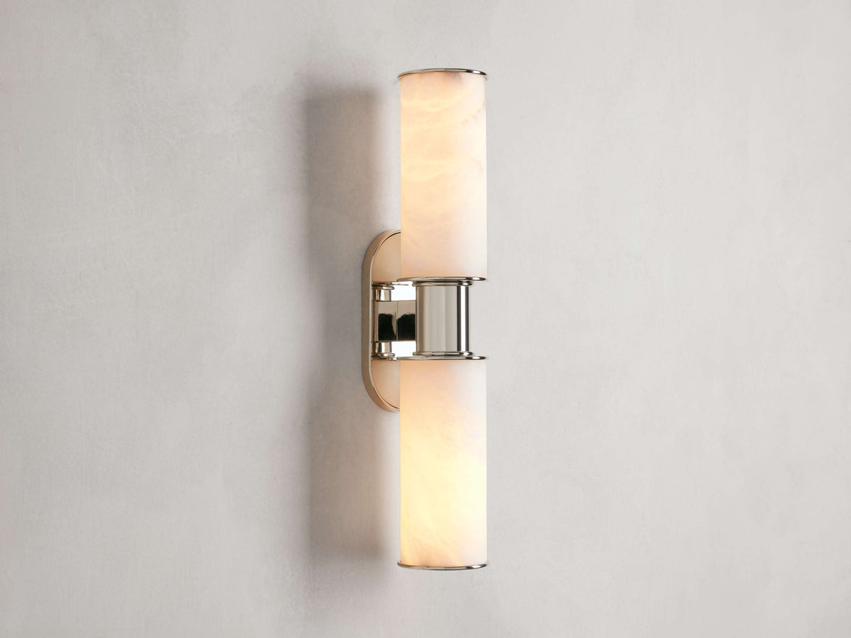Harlin Double Wall Light in Alabaster, Hardwired Wall Sconce, detail 3