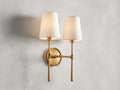 Rhodes Double Wall Light in Brass, Hardwired Wall Sconce, Dimensions 13"