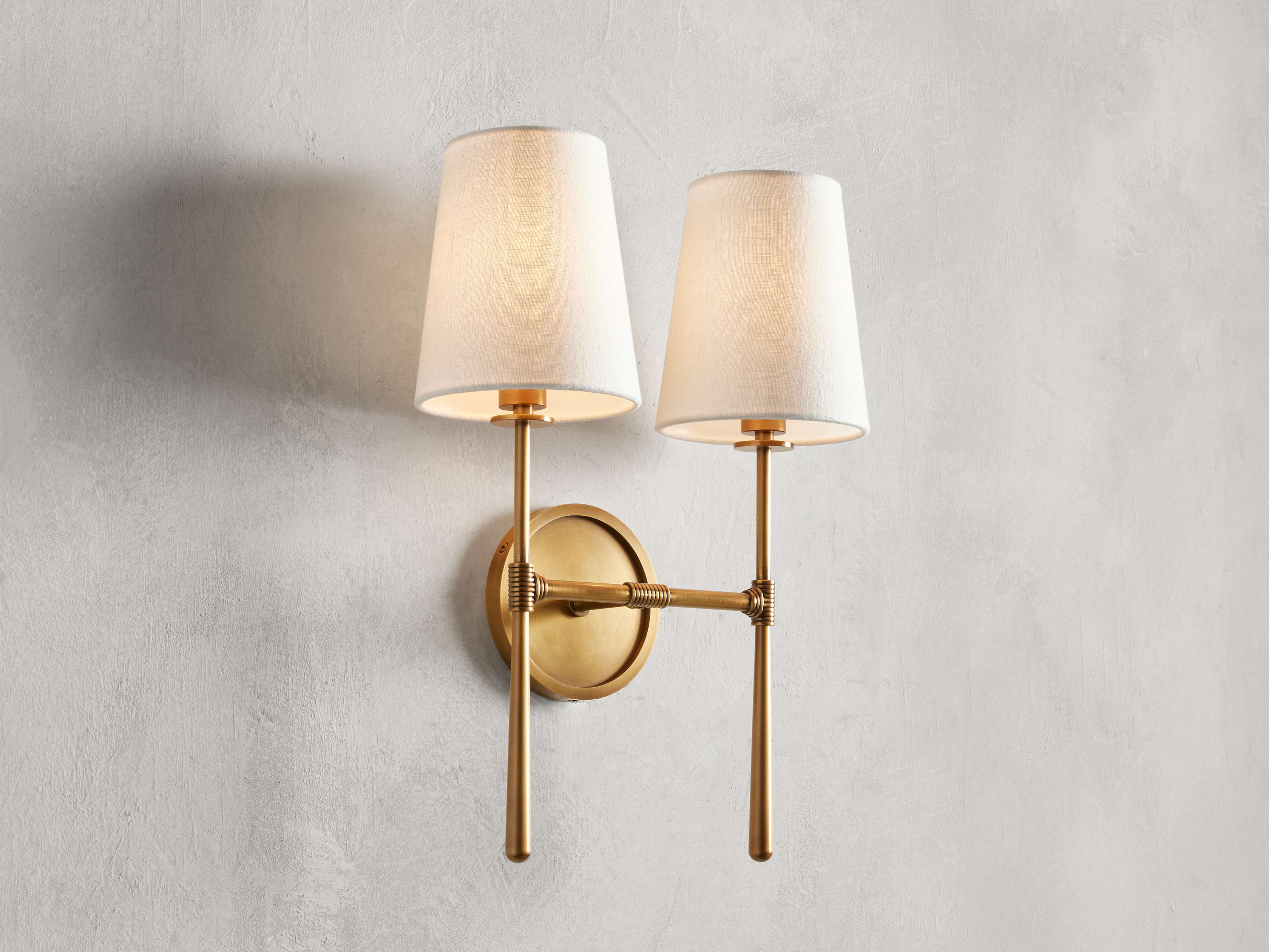 Rhodes Double Wall Light in Brass, Hardwired Wall Sconce, Dimensions 13"