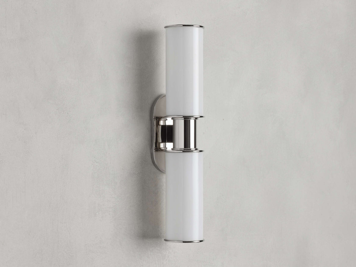 Harlin Double Wall Light in Milk, Hardwired Wall Sconce, detail 4