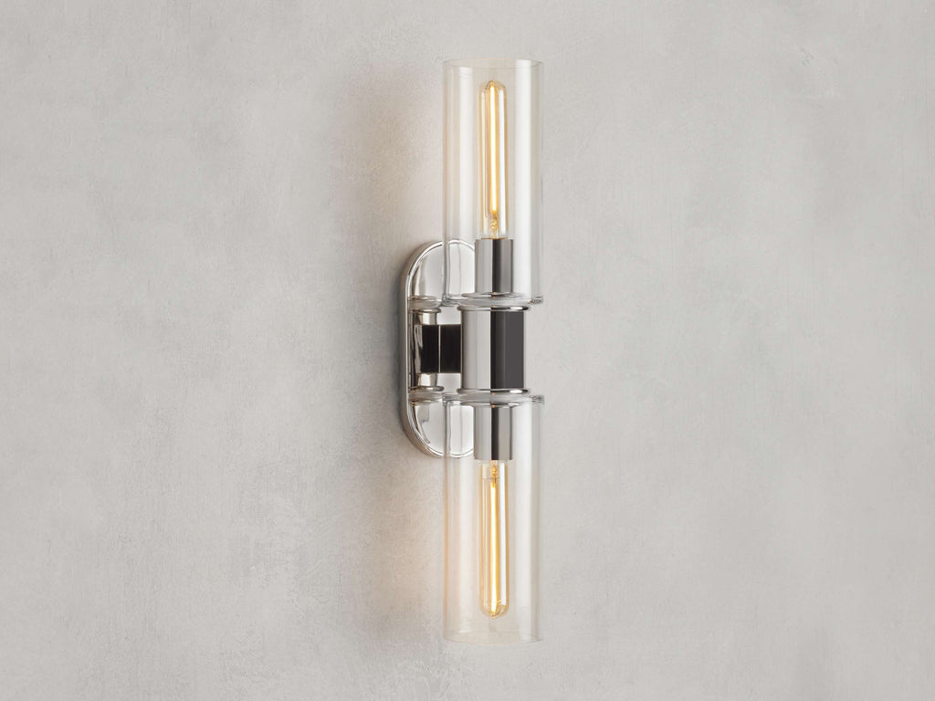 Harlin Double Wall Light in Clear, Hardwired Wall Sconce, 4.25" w x 8.75" h