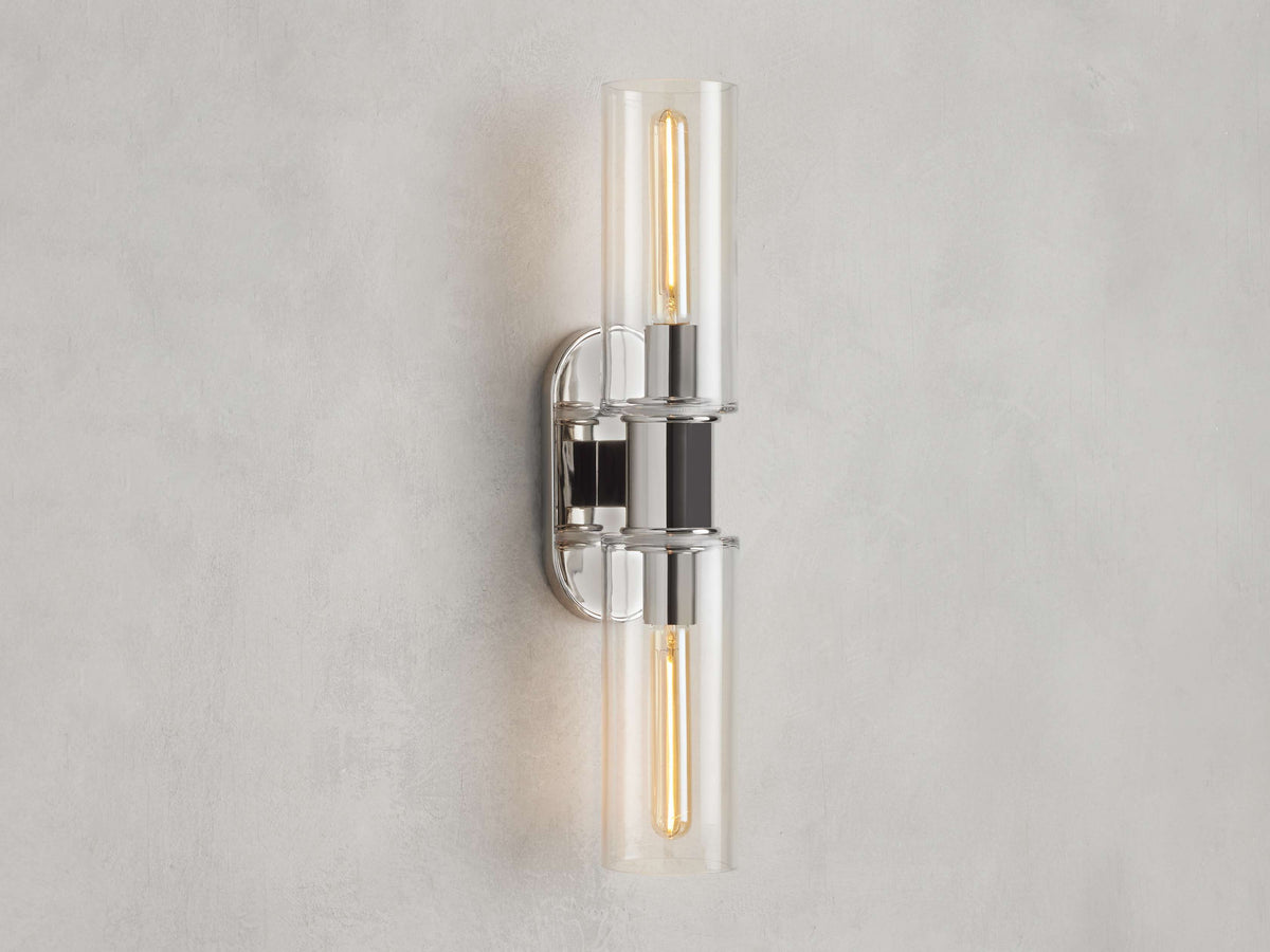 Harlin Double Wall Light in Clear, Hardwired Wall Sconce, 4.25" w x 8.75" h