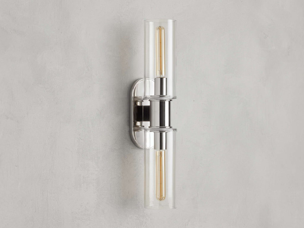 Harlin Double Wall Light in Clear, Hardwired Wall Sconce, detail 2