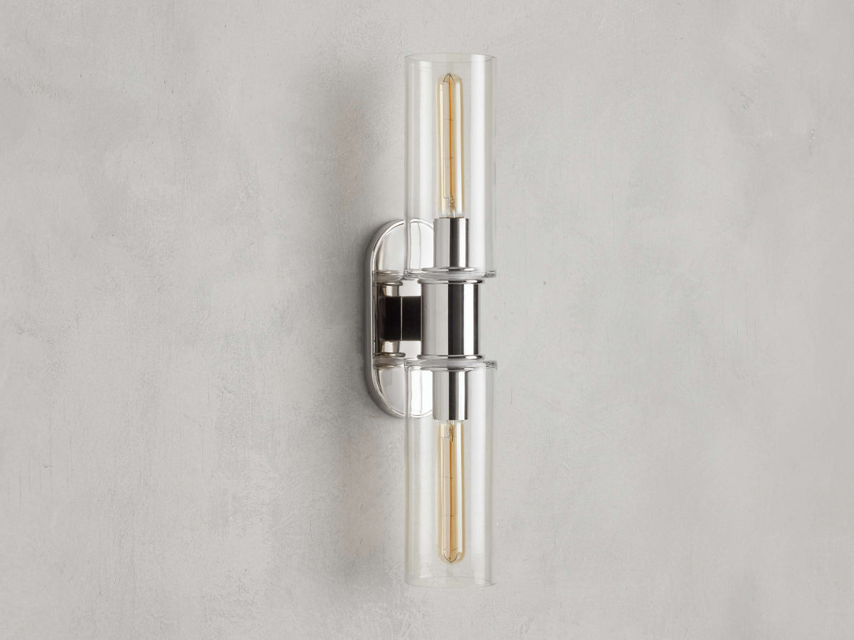 Harlin Double Wall Light in Clear, Hardwired Wall Sconce, detail 2