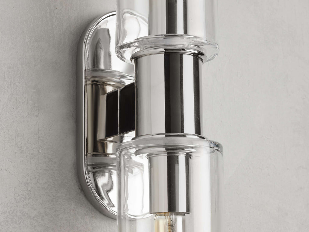 Harlin Double Wall Light in Clear, Hardwired Wall Sconce, detail 3