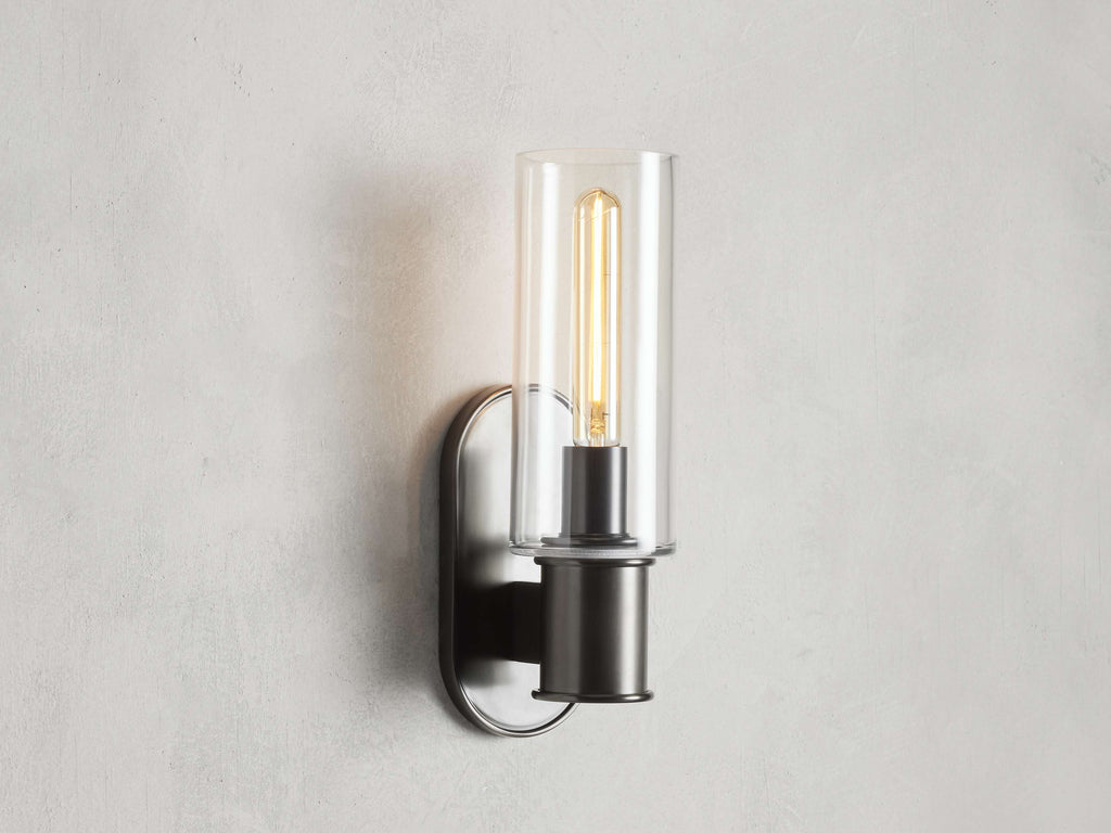 Harlin Wall Light in Clear Bronze, Hardwired Wall Sconce, 4.25" w x 8.75" h