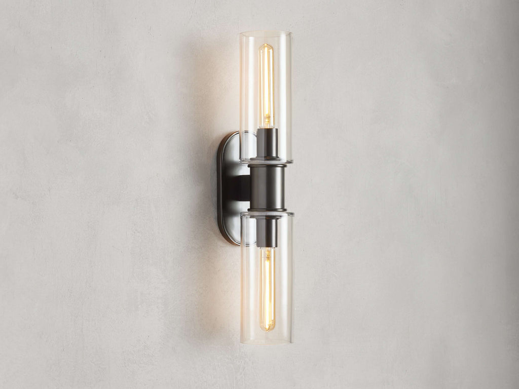 Harlin Double Wall Light in Clear Bronze, Hardwired Wall Sconce, 4.25" w x 8.75" h
