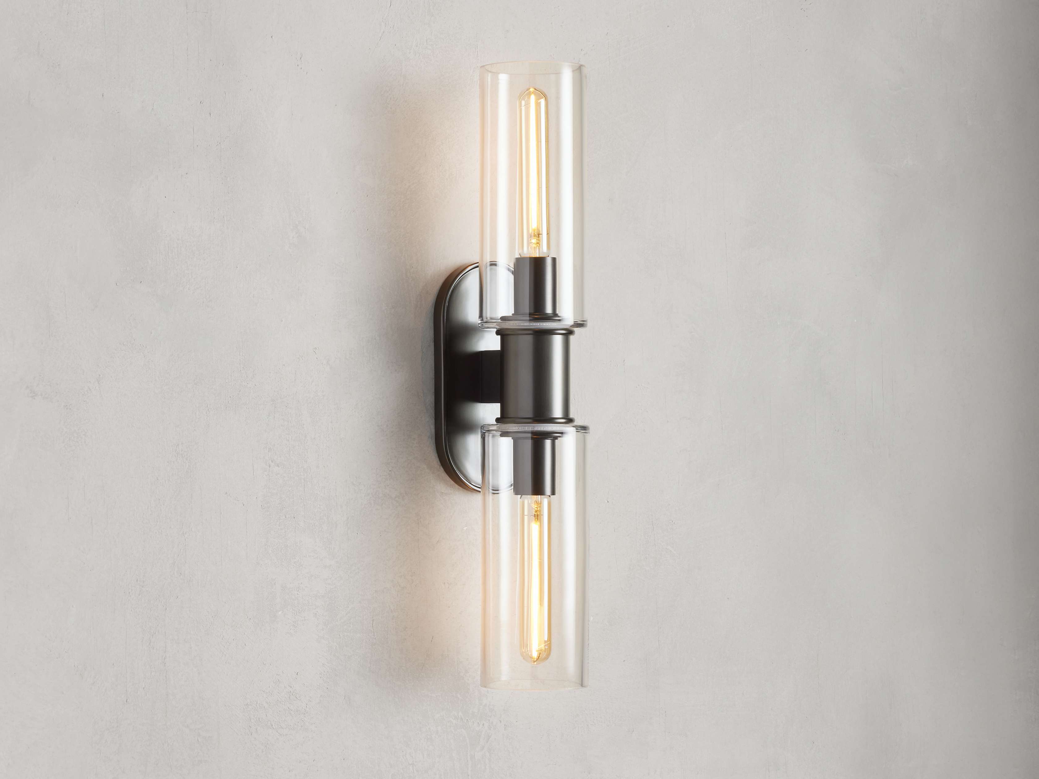 Harlin Double Wall Light in Clear Bronze, Hardwired Wall Sconce, 4.25" w x 8.75" h