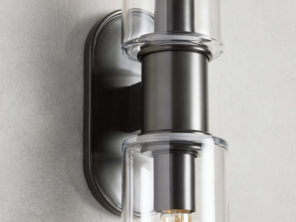 Harlin Double Wall Light in Clear Bronze, Hardwired Wall Sconce, detail 2
